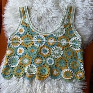 Vintage Multicolor Crochet Tank Fits Like 6